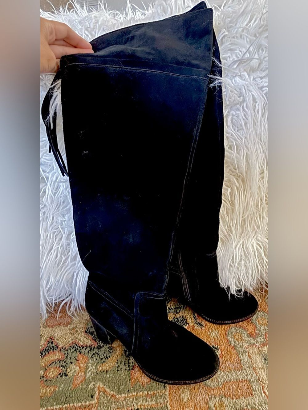 Franco Sarto Ellyn Black Suede Knee-High Block Heel Boots 9